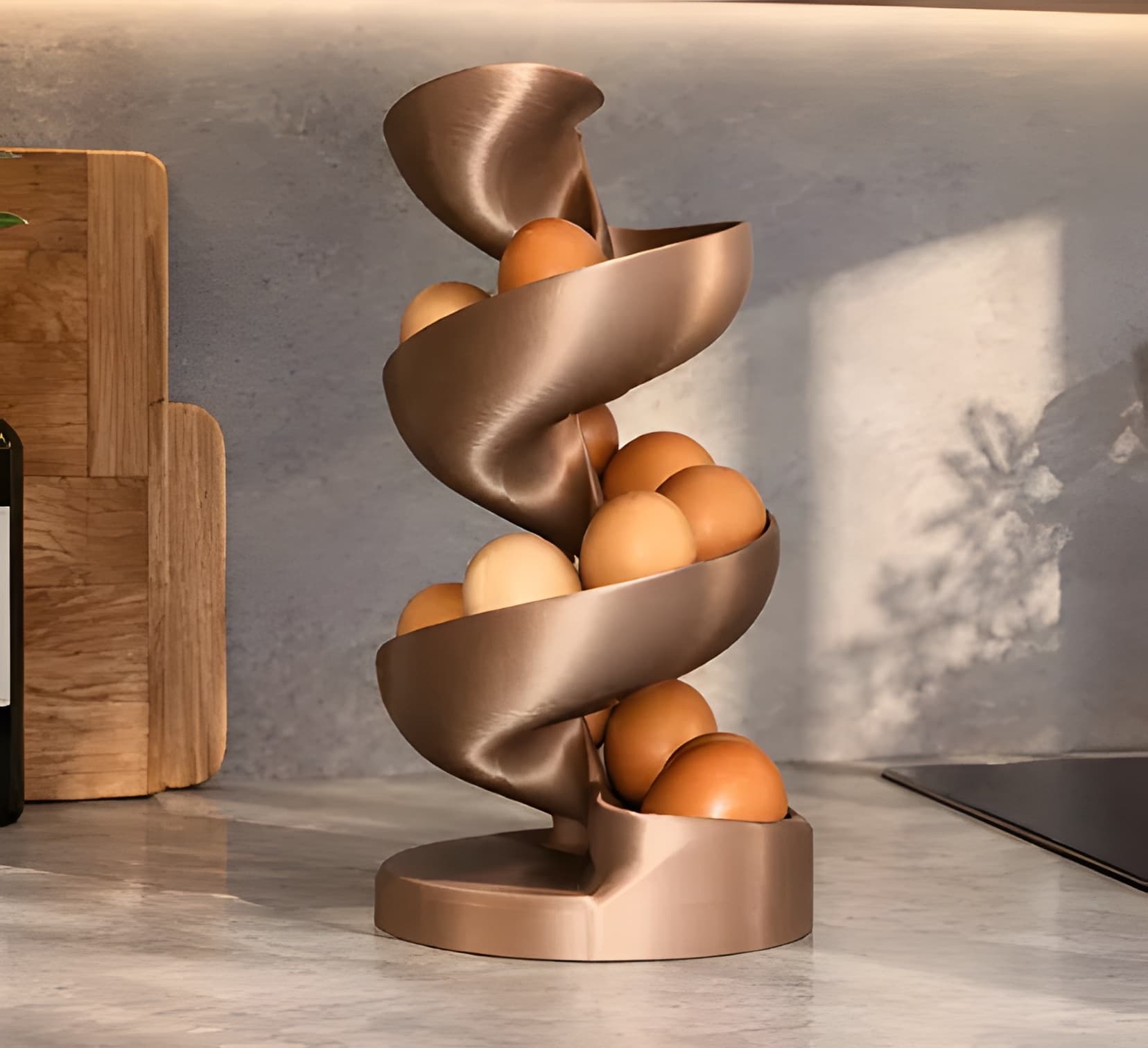 Porte-œufs en spirale, imprimé chez Bobitech Cloud3D et livré chez son client